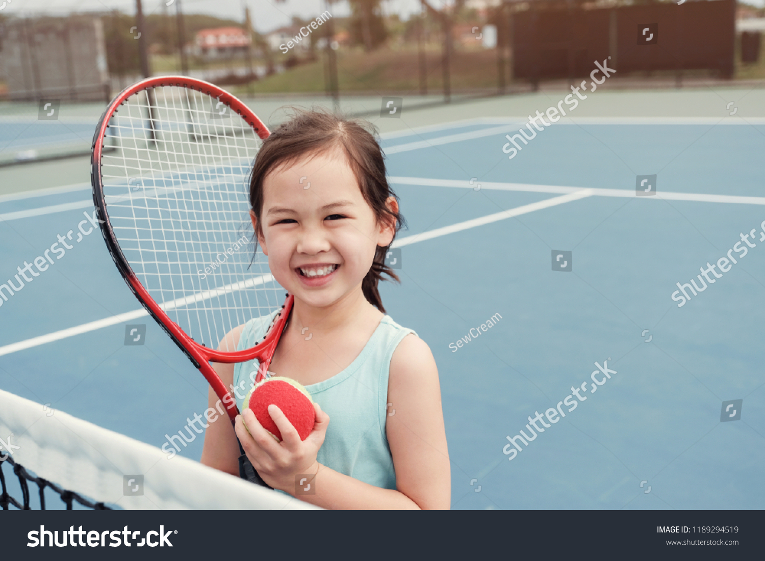 Young Mixed Asian Girl Tennis Beginner Stock Photo 1189294519 ...