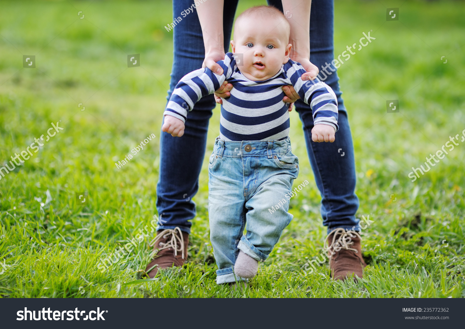 Young Mother Walking With Her Little Baby Boy Stock Photo 235772362 ...