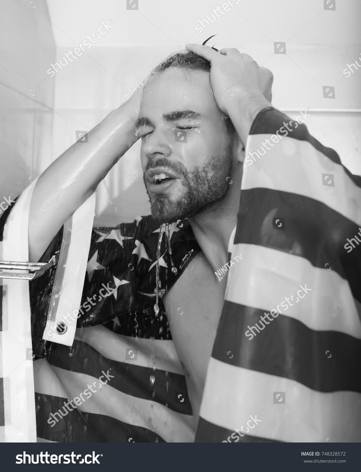 Young Muscular Man Take Shower Wash Stock Photo 748328572 | Shutterstock