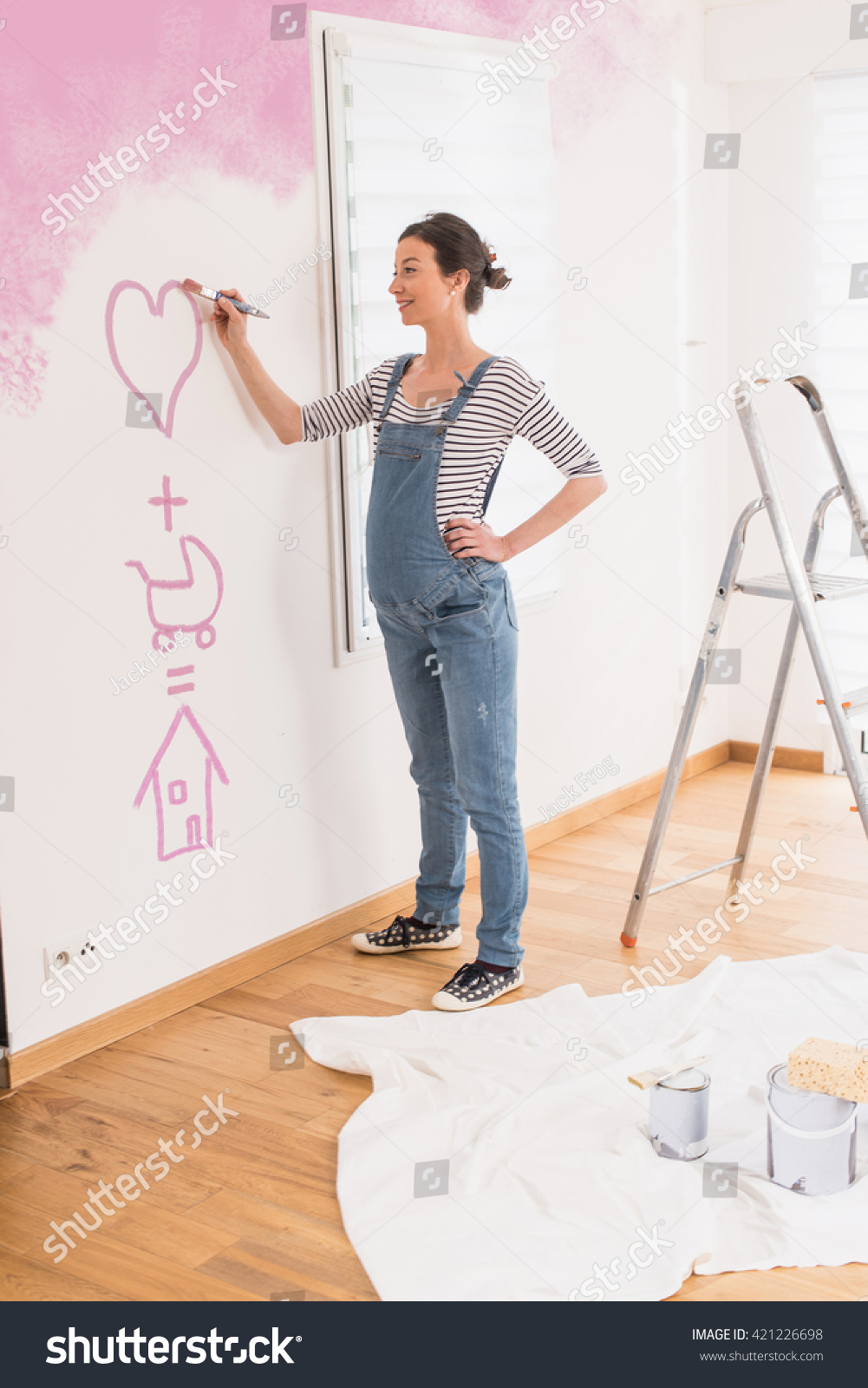 Young Pregnant Woman Painting Bedroom Walls Stock Photo Edit Now 421226698