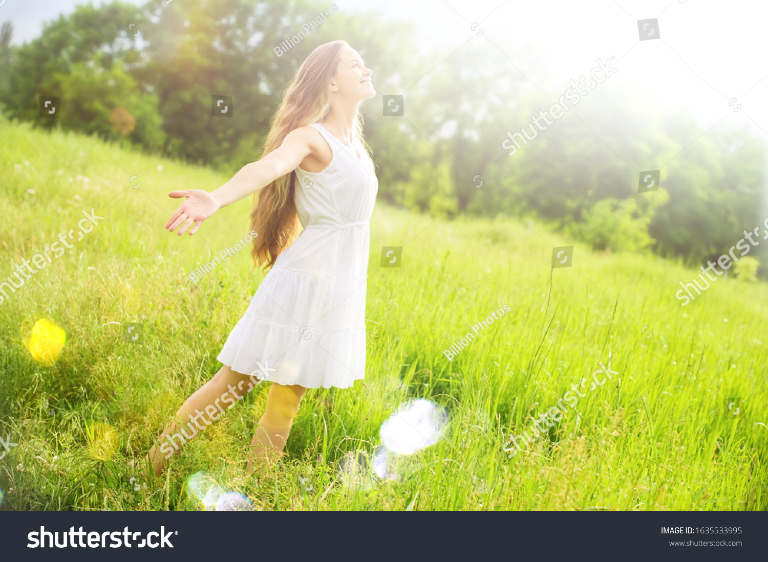 Young Relaxed Woman Green Field Stock Photo 1635533995 | Shutterstock