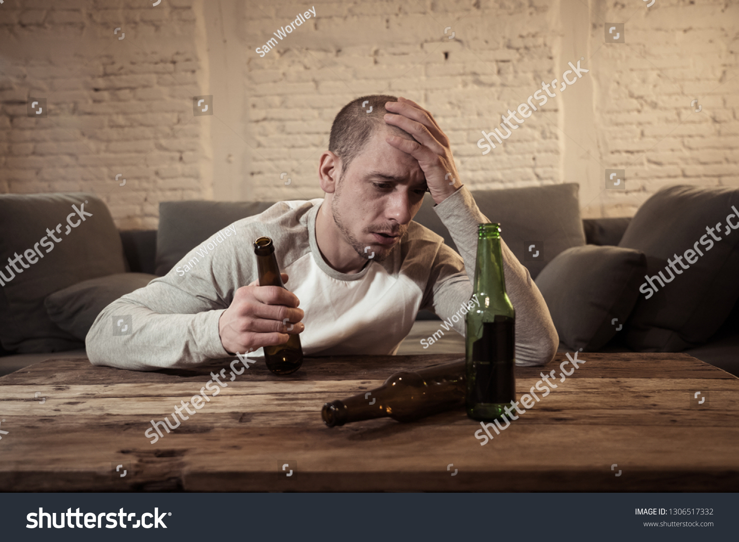 Young Sad Drunk Men Drinking Beer Stock Photo 1306517332 | Shutterstock