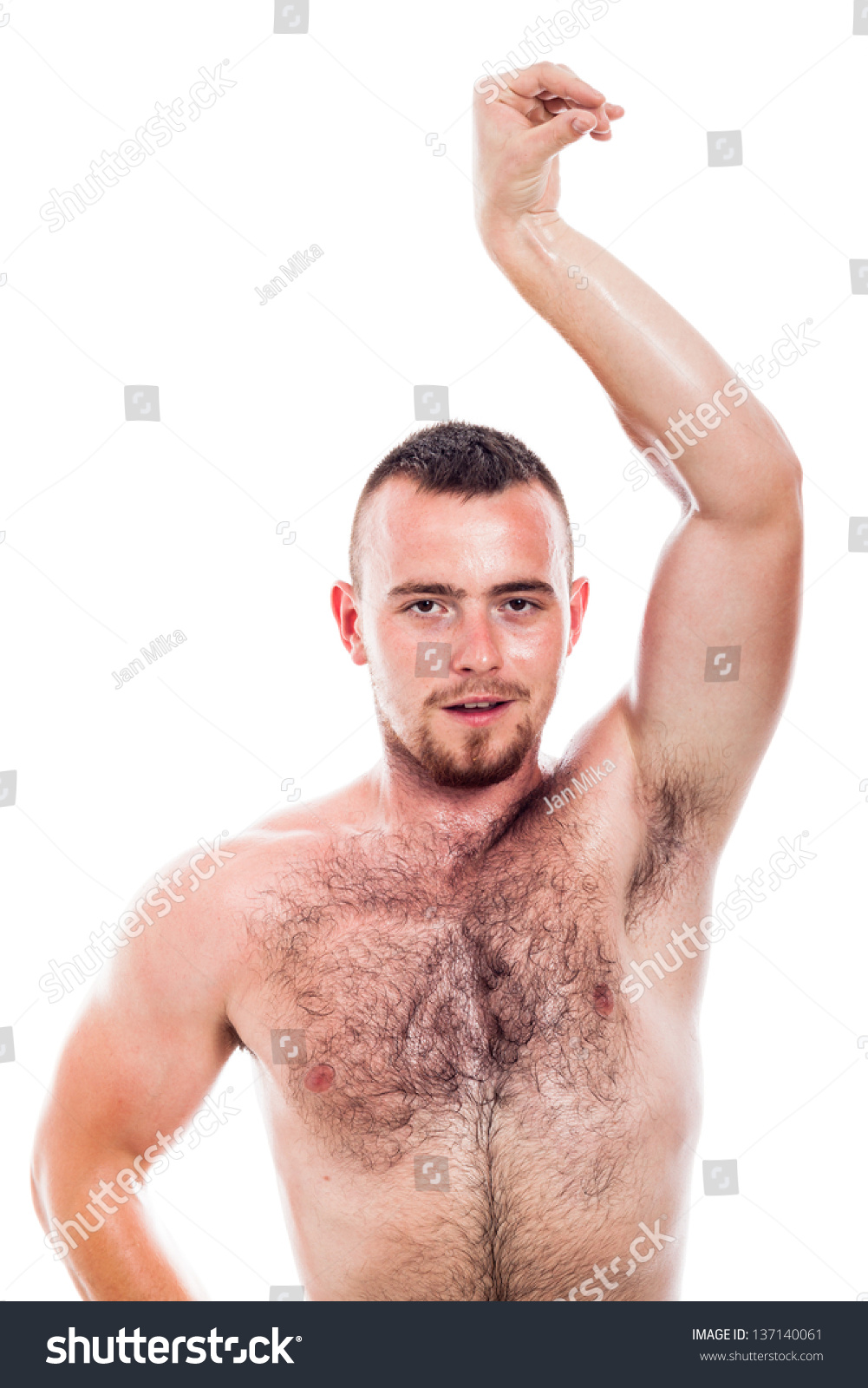 Young Shirtless Hairy Man Showing His 스톡 사진 137140061 Shutterstock 9793