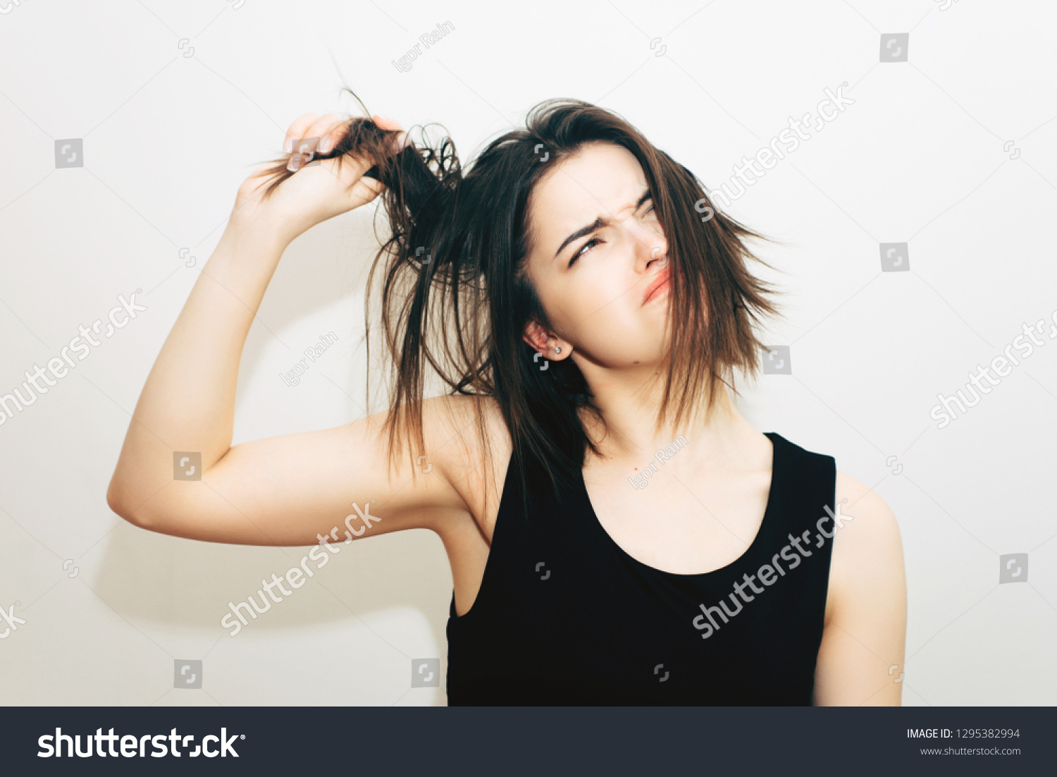 Young Short Hair Brunette Woman Unhappy Stock Photo Edit Now