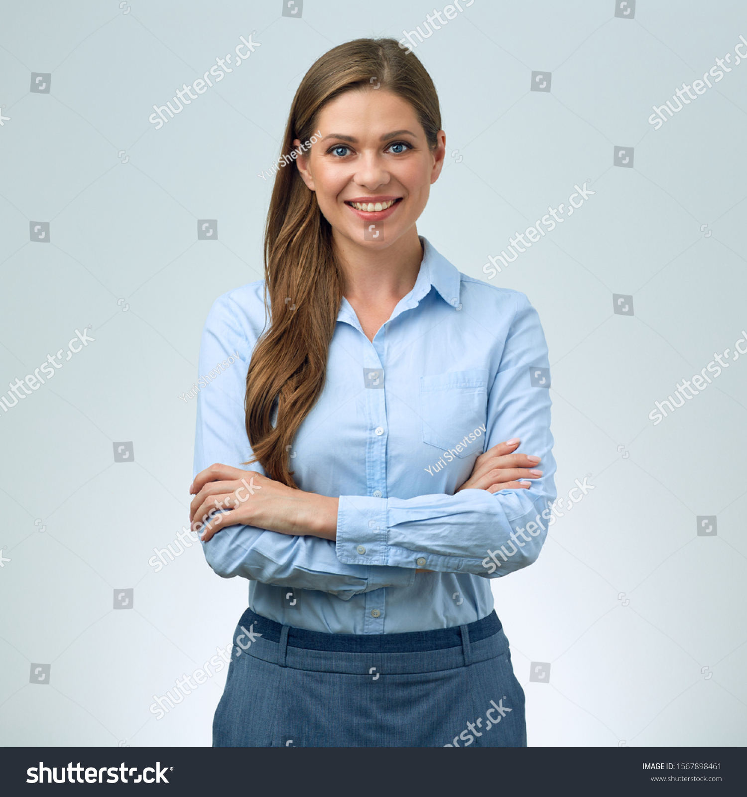 female blue shirt