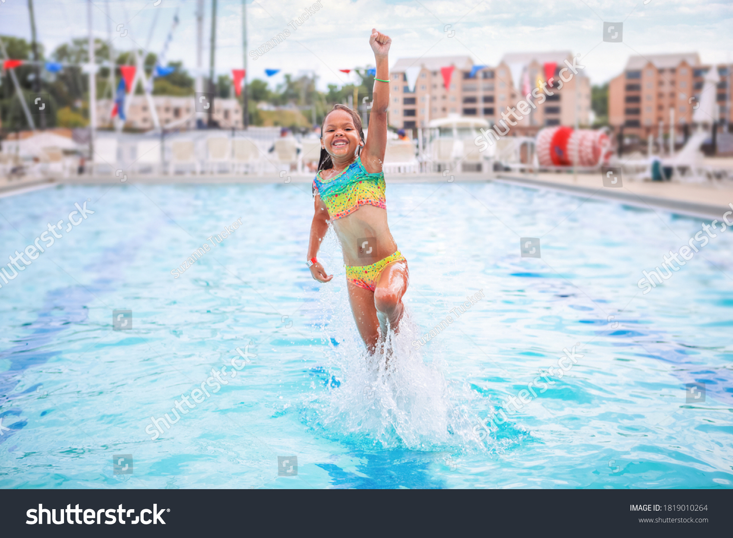  Sky Blue Classic  Template Design Featuring Young Smiling Girl Jumping