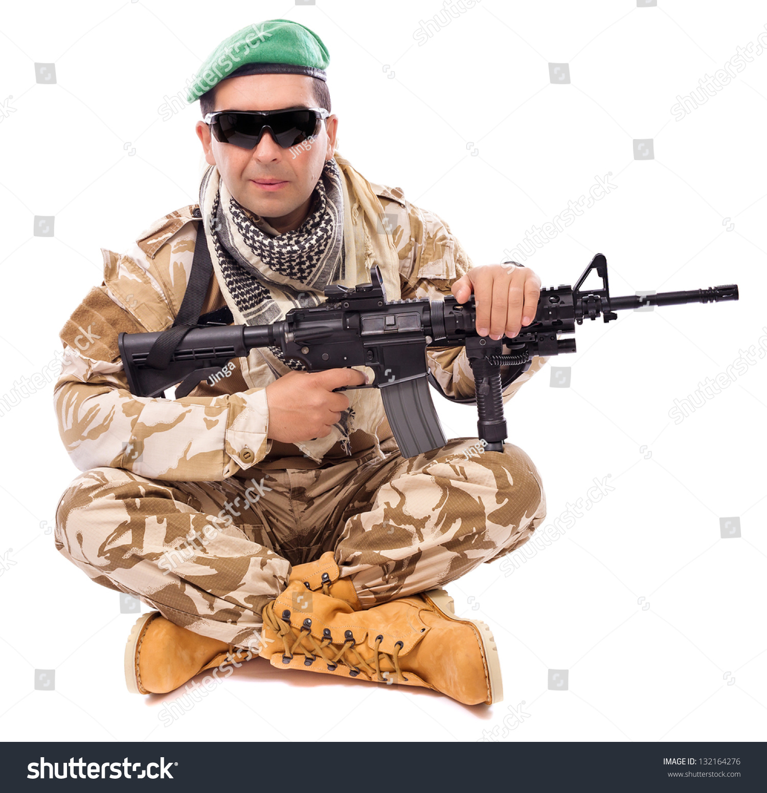 Young Soldier Gun Sitting Cross Legged Stock Photo 132164276 | Shutterstock