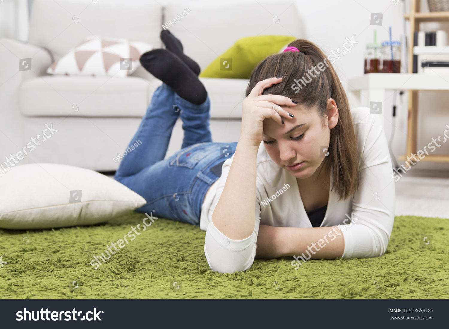 Young Upset Teenage Girl Lying On Stock Photo (Edit Now) 578684182 Shutterstock