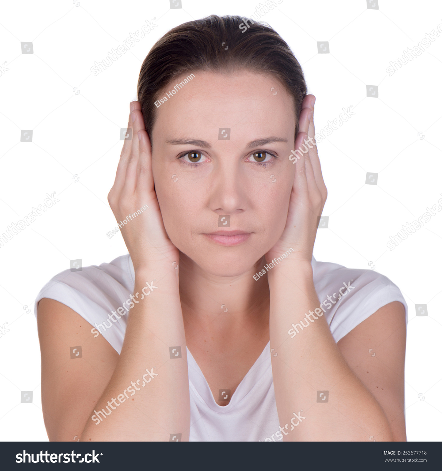 Young White Deaf Or Hearing Impaired Woman Holding Her Hand Or Both ...