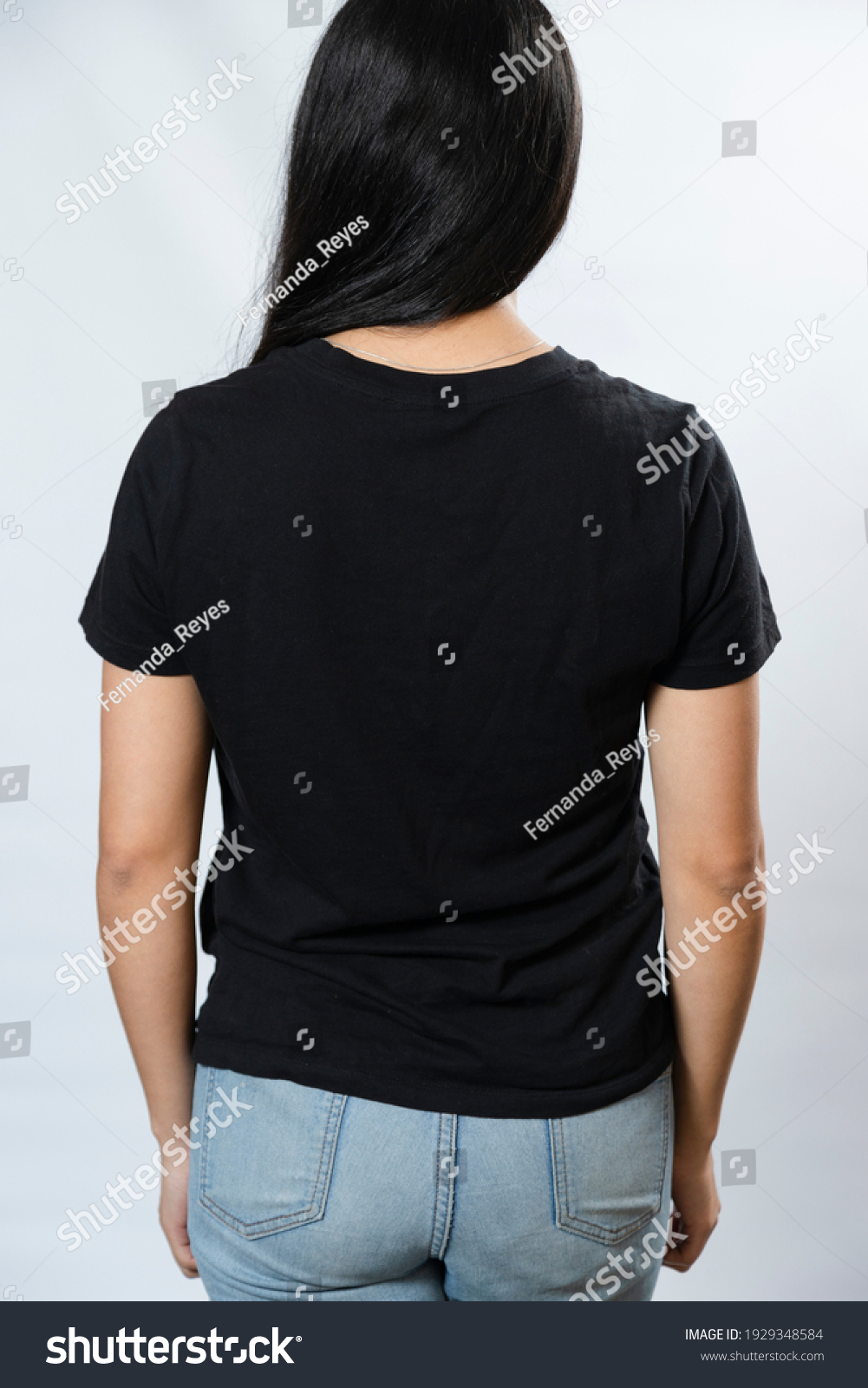 Download Young Woman Black Tshirt Mockup Back Stock Photo Edit Now 1929348584