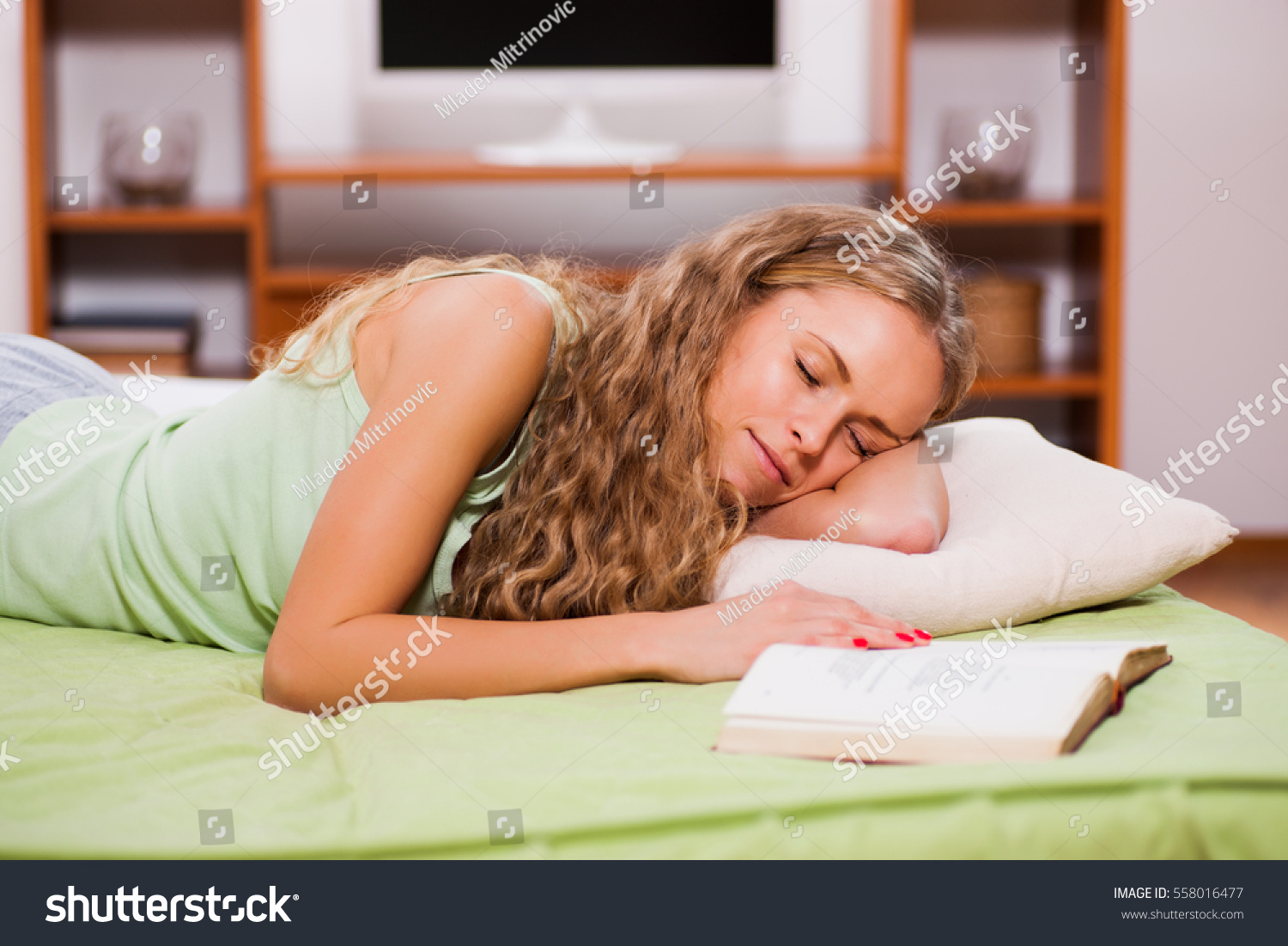 Young Woman Fell Asleep While Reading Stock Photo Edit Now