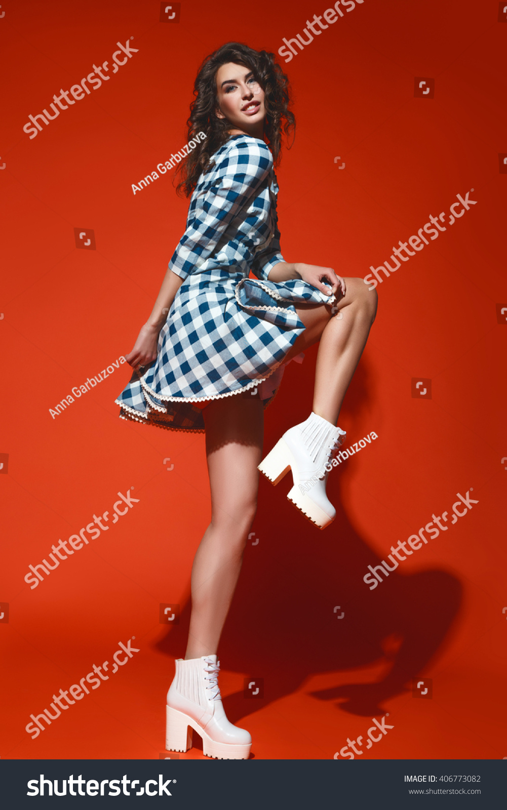 red dress white boots