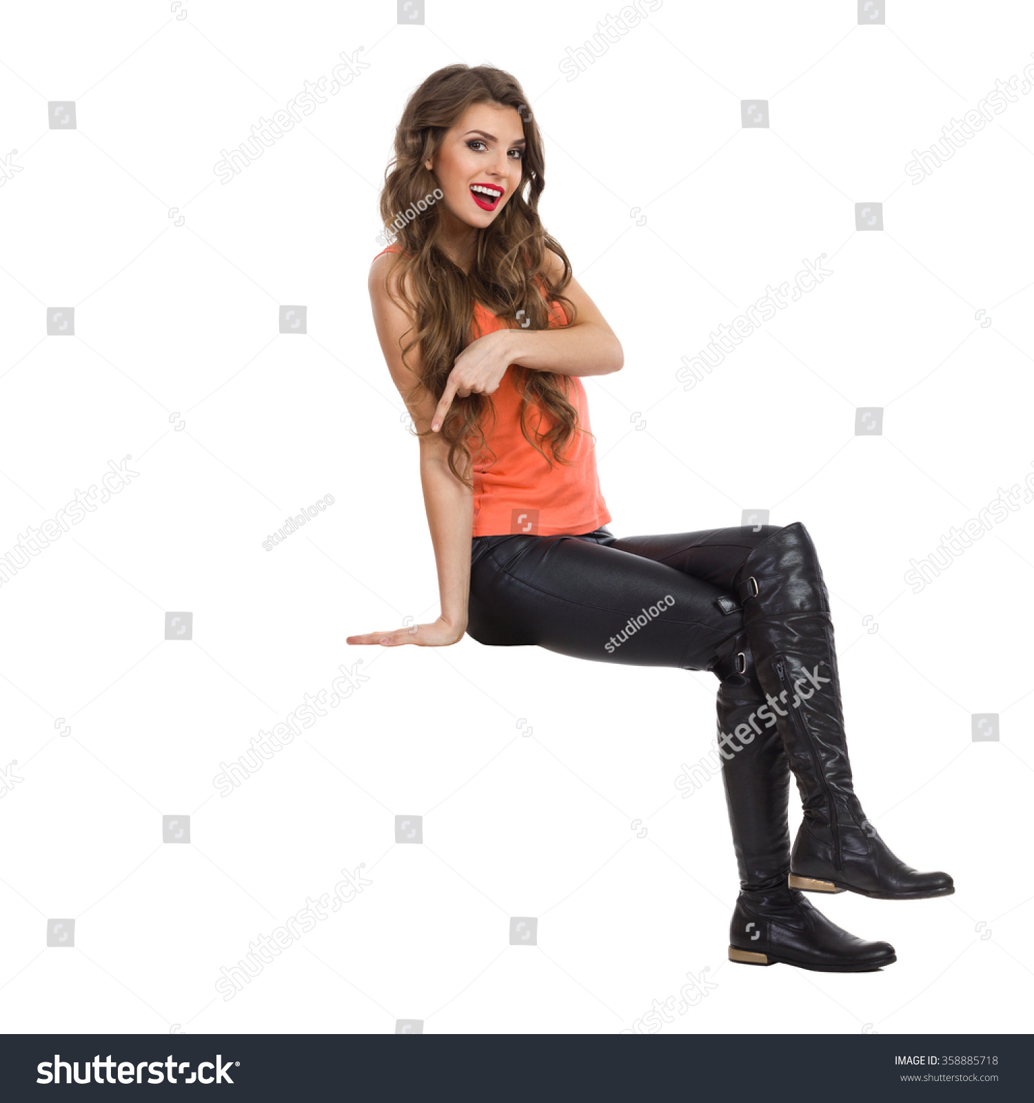 orange leather trousers