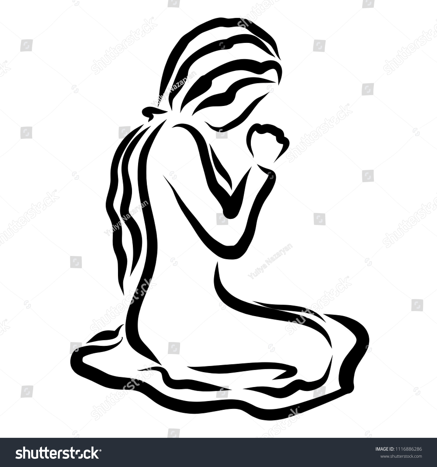 Young Woman Kneeling Humbly Praying God Stock Illustration 1116886286 ...