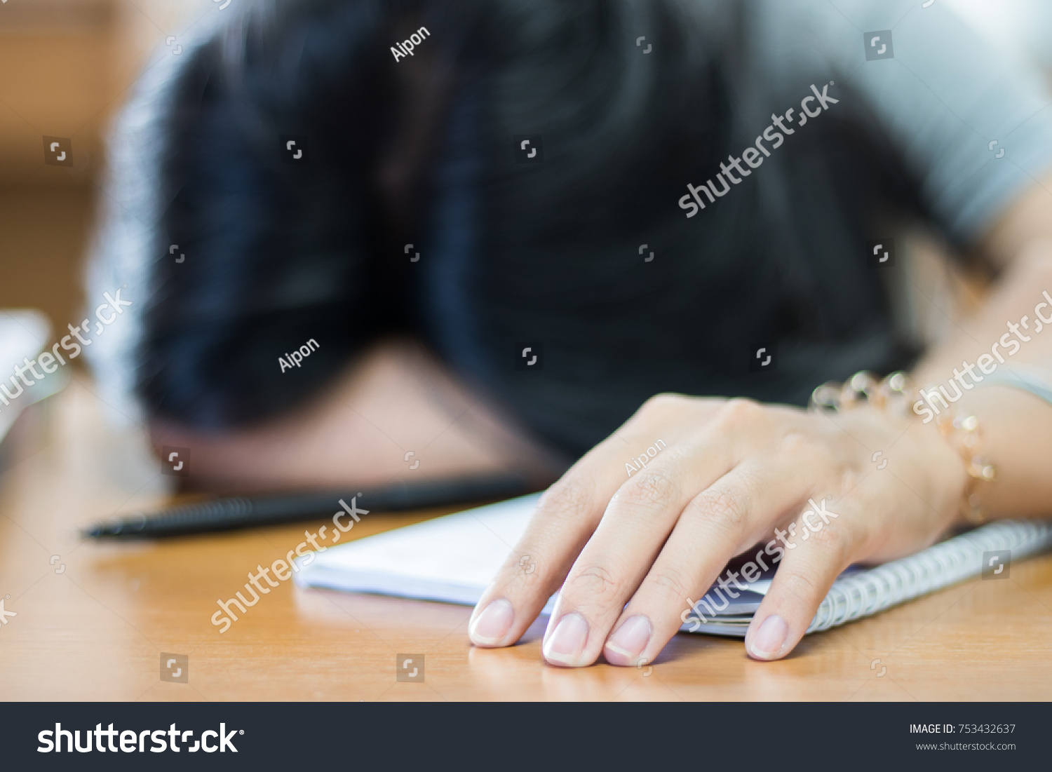 Young Woman Lying Bent Over Desk Stock Photo Edit Now 753432637