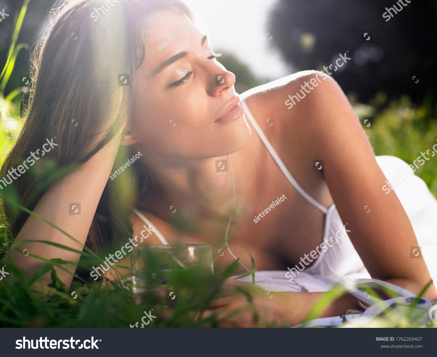  Coral Classic  Template Design Featuring Young Woman Lying in Meadow Leaning