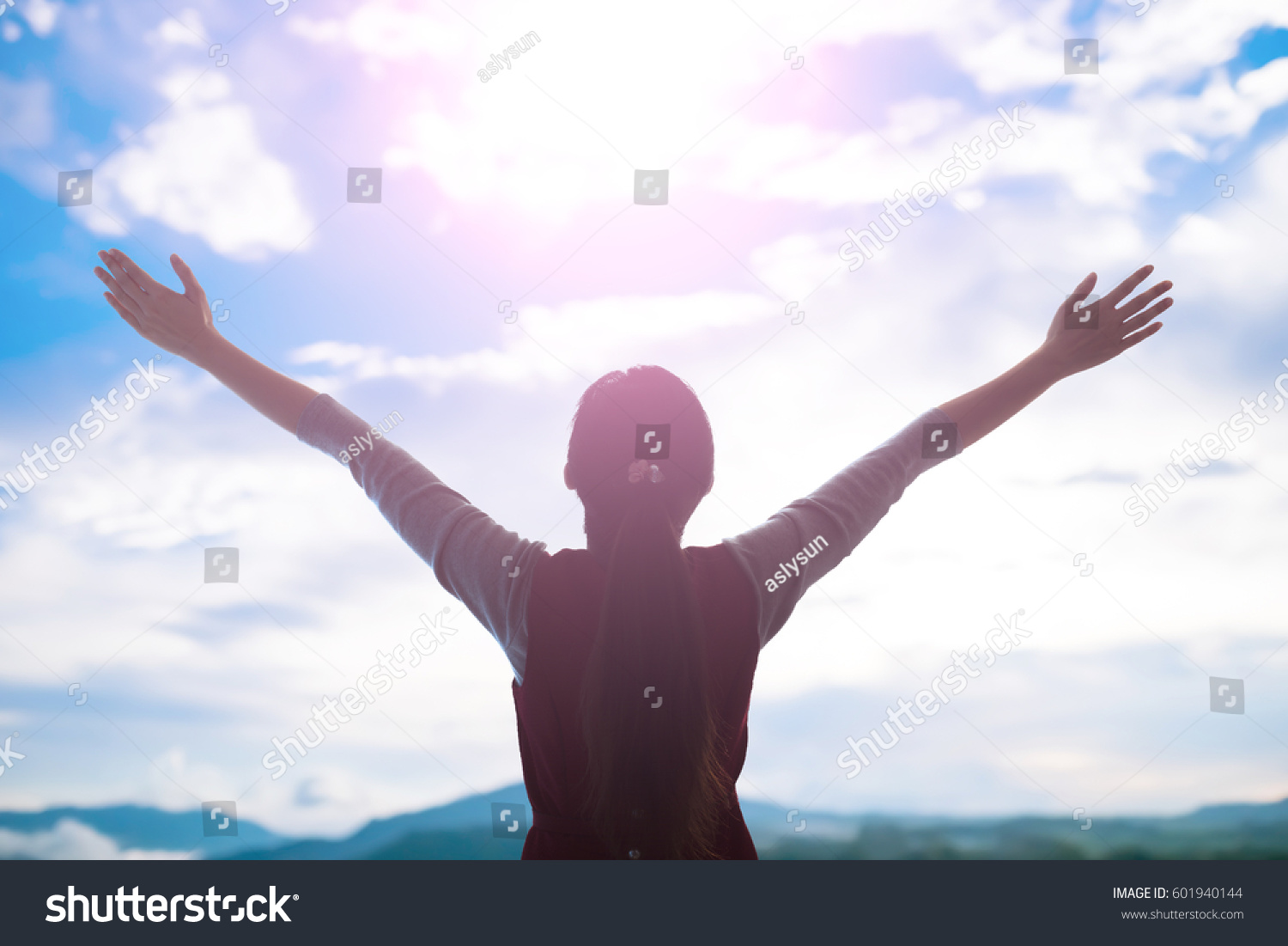 Young Woman Pray Pious Sunrise Asian Stock Photo 601940144 | Shutterstock