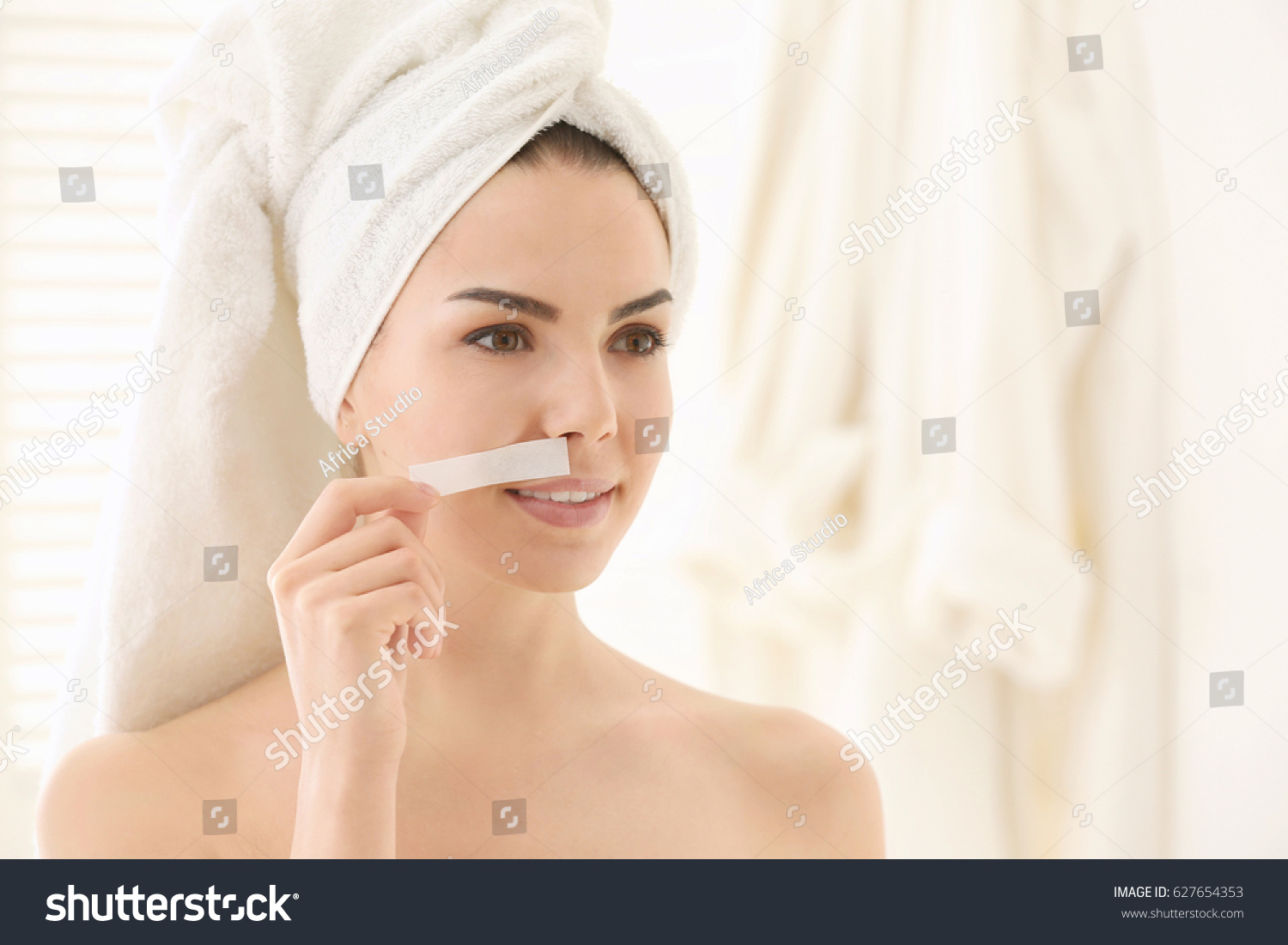 Young Woman Removing Facial Hair Wax Stock Photo Edit Now 627654353