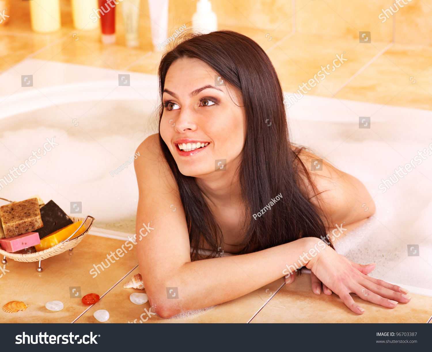Young Woman Take Bubble Bath Stock Photo 96703387