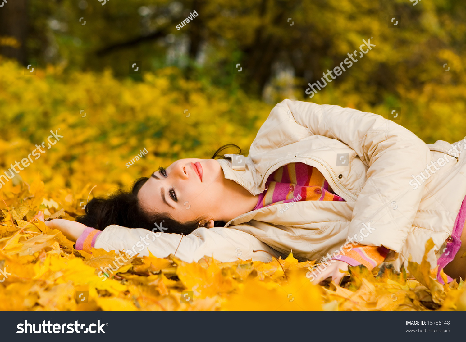 Young Woman Walking In The Autumn Park. Beauty Nature Scene With ...