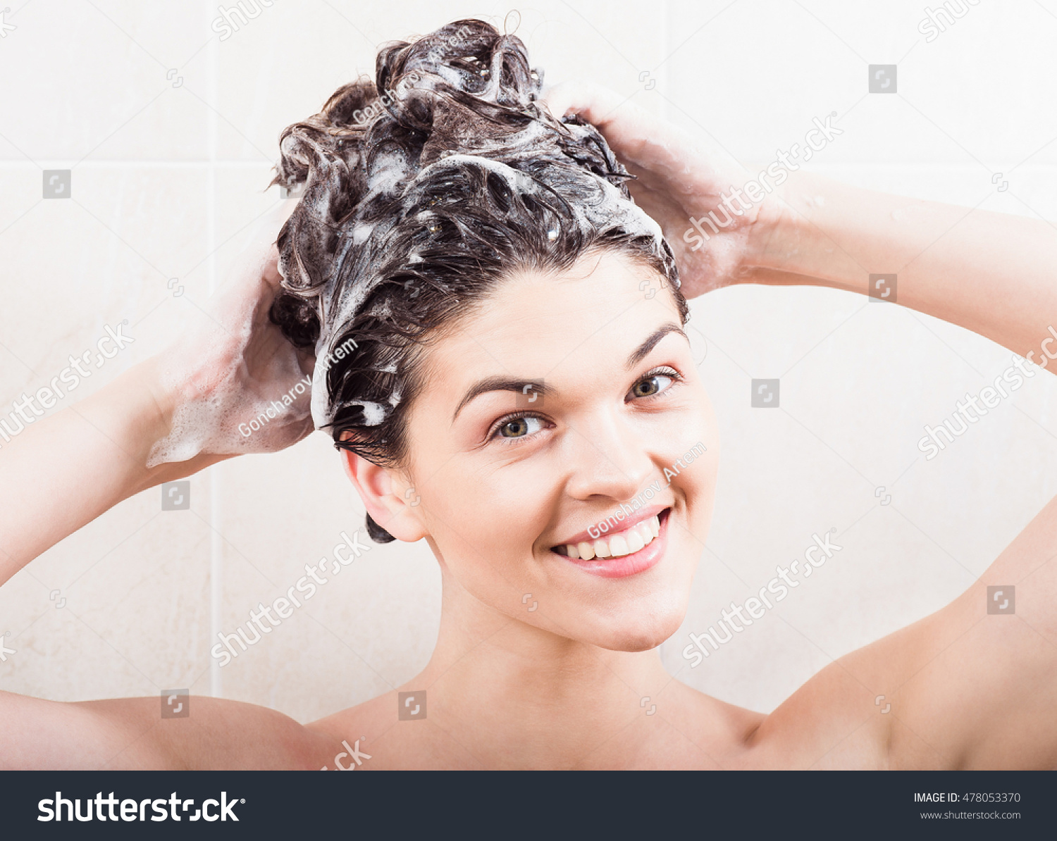 Young Woman Washing Hair Shampoo Shower Stock Photo Edi