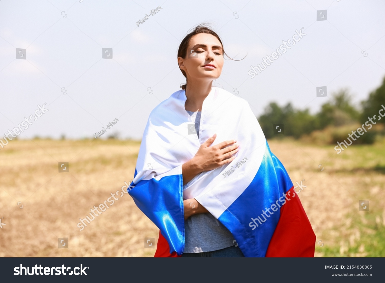 Young Woman National Flag Russia Outdoors Stock Photo 2154838805 ...