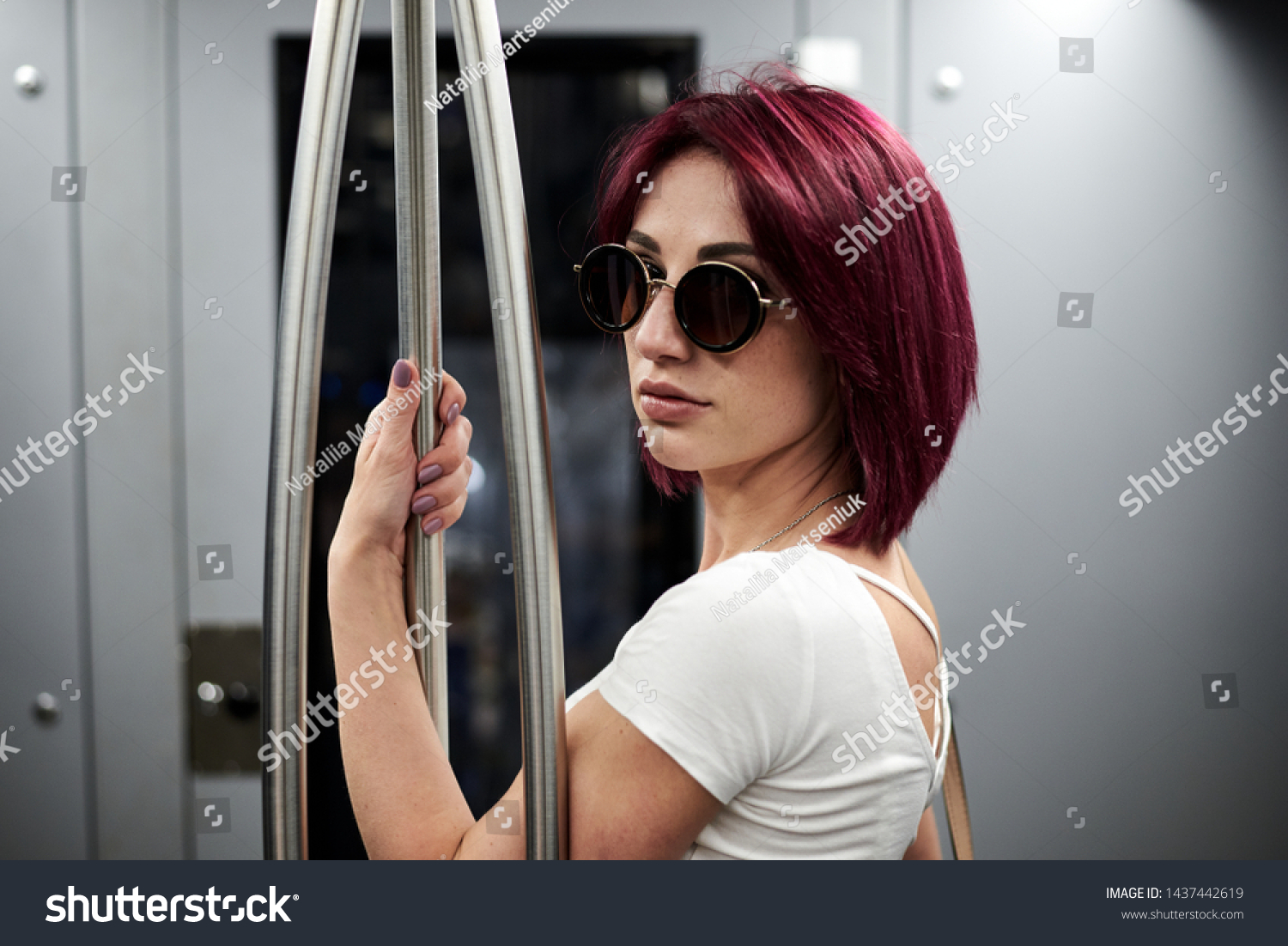 Young Woman Pink Maroon Burgundy Short Stock Photo Edit Now