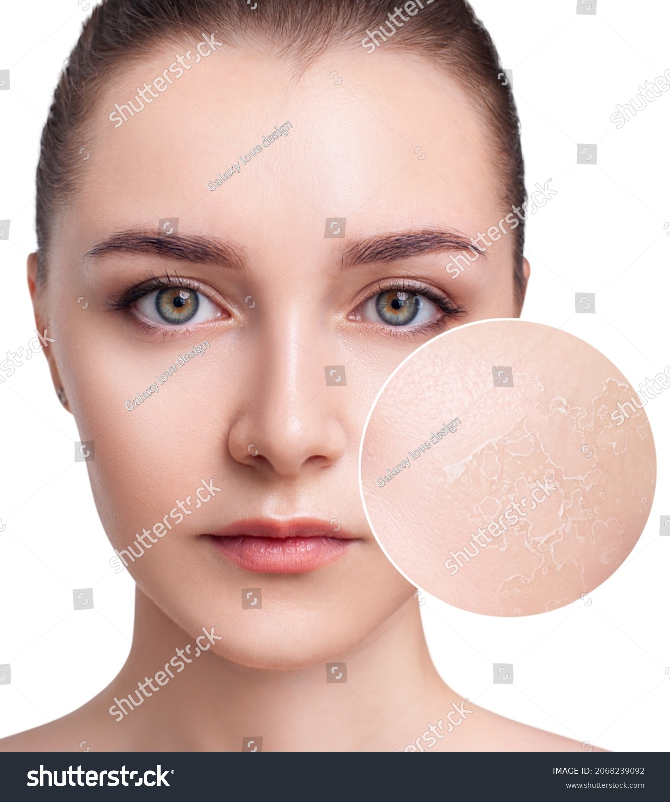 Young Woman Zoom Circle Shows Dry Stock Photo Edit Now 2068239092