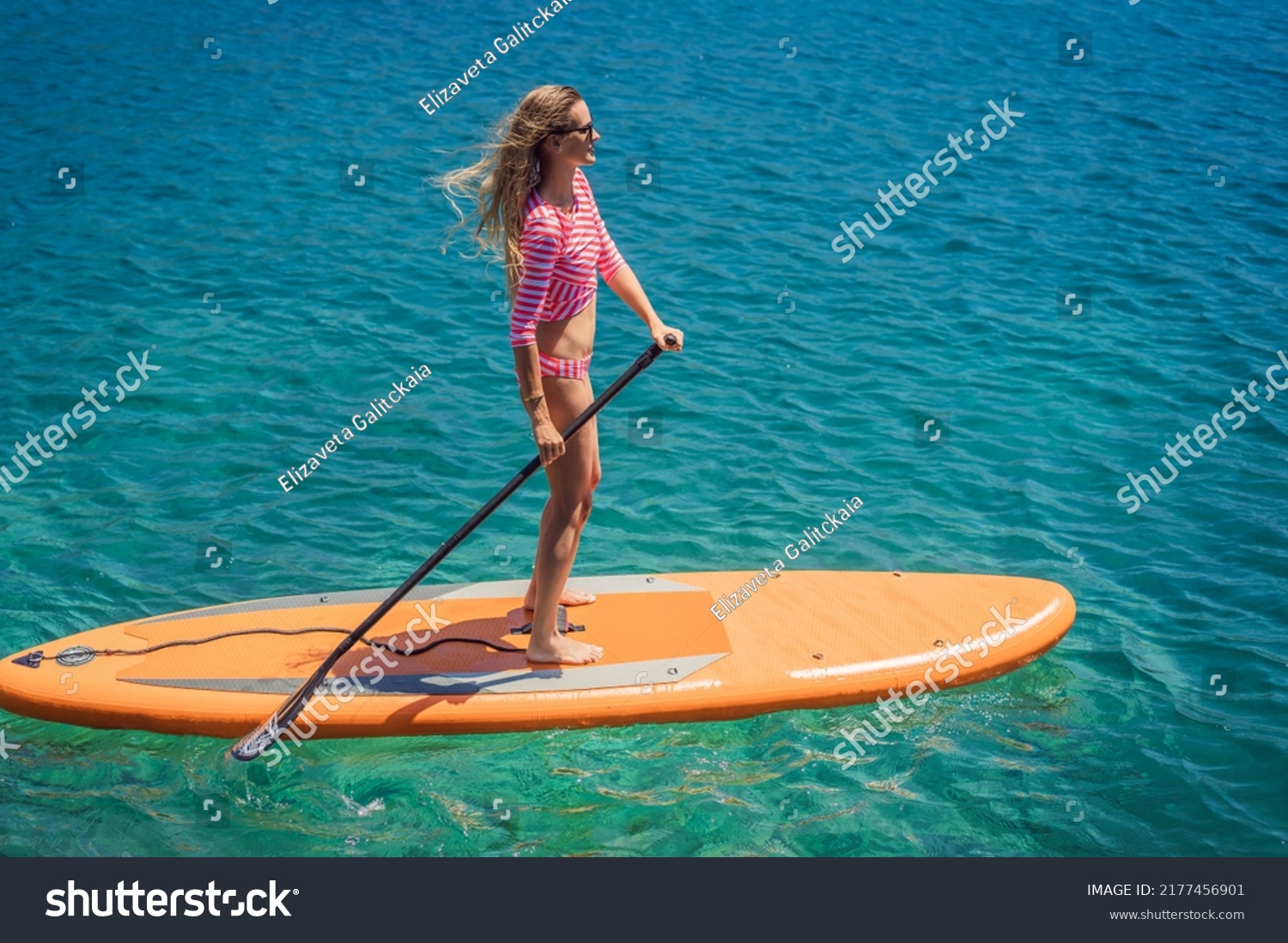 Young Women Having Fun Stand Paddling Stock Photo 2177456901 | Shutterstock