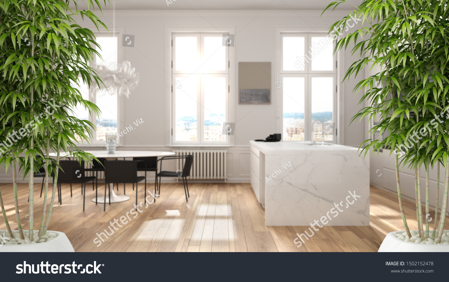 Zen Interior Potted Bamboo Plant Natural Stock Illustration