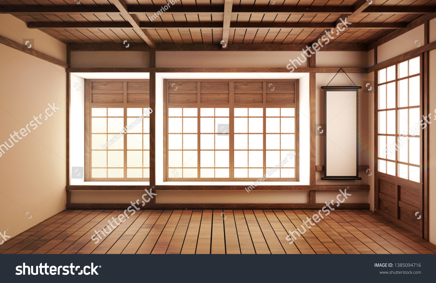 Zen Room Japanese Style 3d Rendering Stock Illustration 1385094716