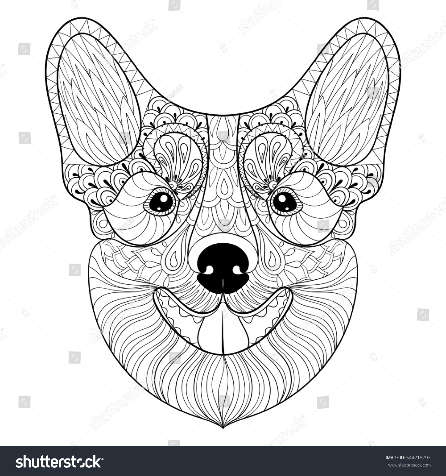 Zentangle Dog Face Monochrome Doodle Style Stock Illustration 544218793 ...