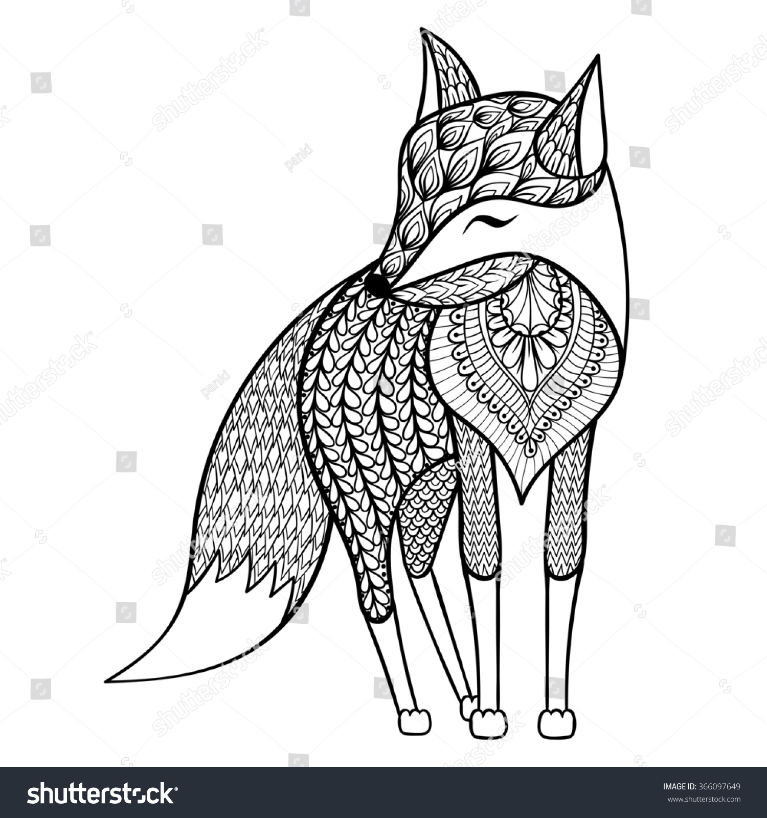 Zentangle Fox Adult Anti Stress Coloring 库存插图 366097649 Shutterstock 2955