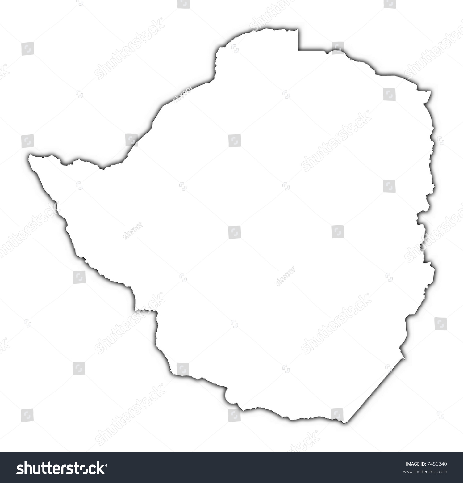 Zimbabwe Outline Map With Shadow. Detailed, Mercator Projection. Stock ...