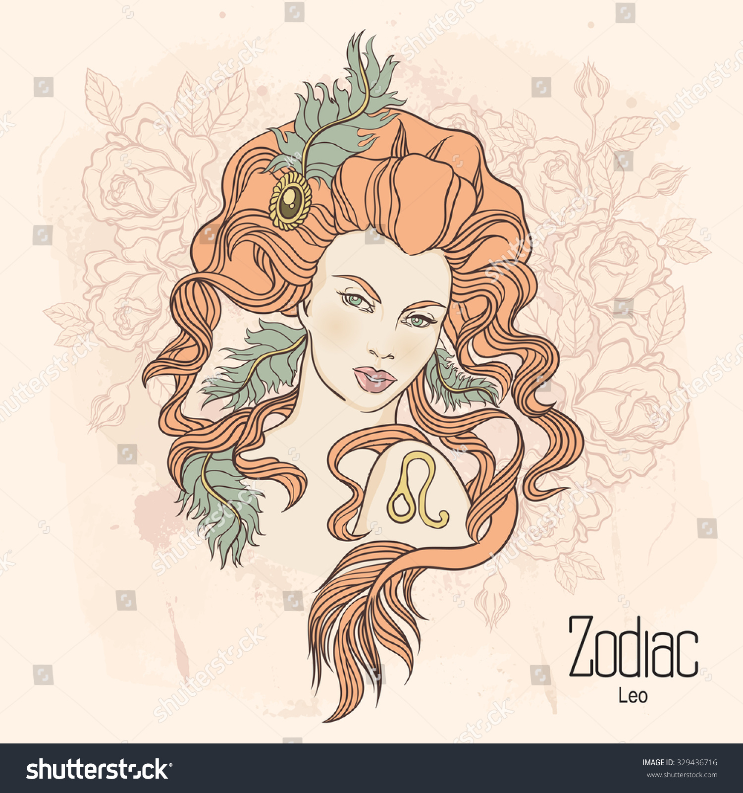 Zodiac.Illustration Of Leo As Girl With Flowers. Design For Coloring ...