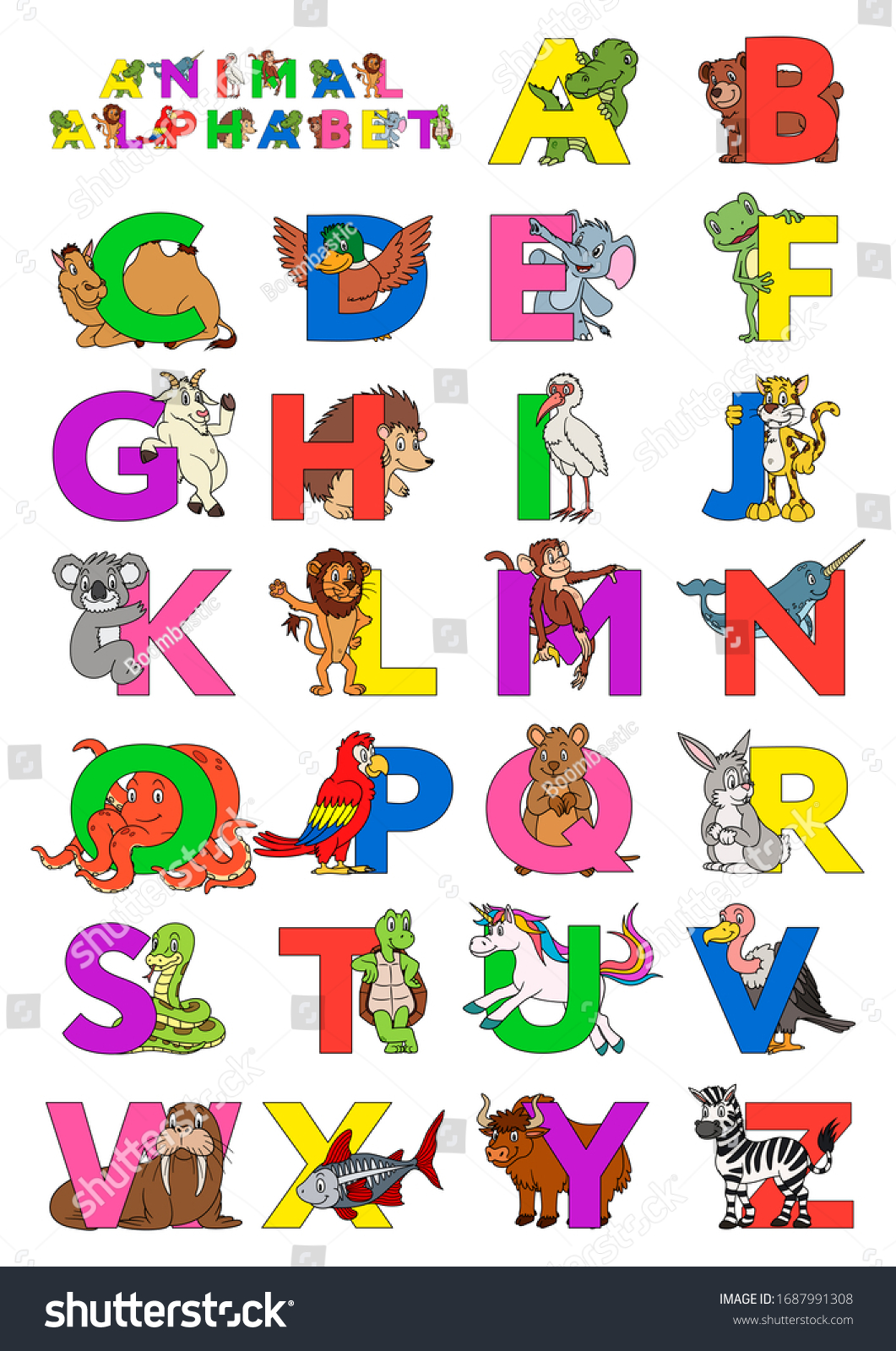 Zoo Animal Alphabet Letters Z Cartoon Stock Illustration 1687991308