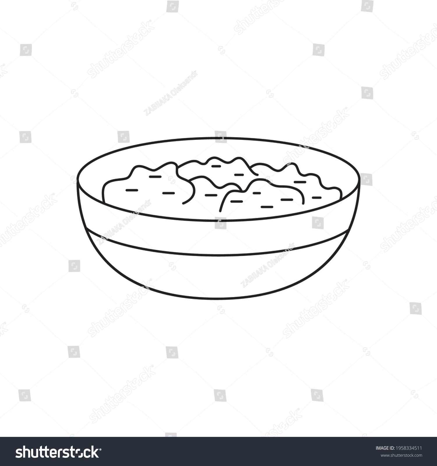 Bowl Porridge Contour Coloring Vector Drawing Stock Vector (Royalty