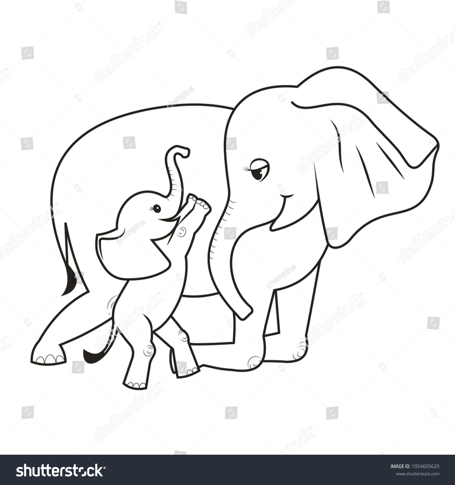 Mom Elephant Baby Elephantcoloring Book Pages Stock Vector Royalty Free 1054605629
