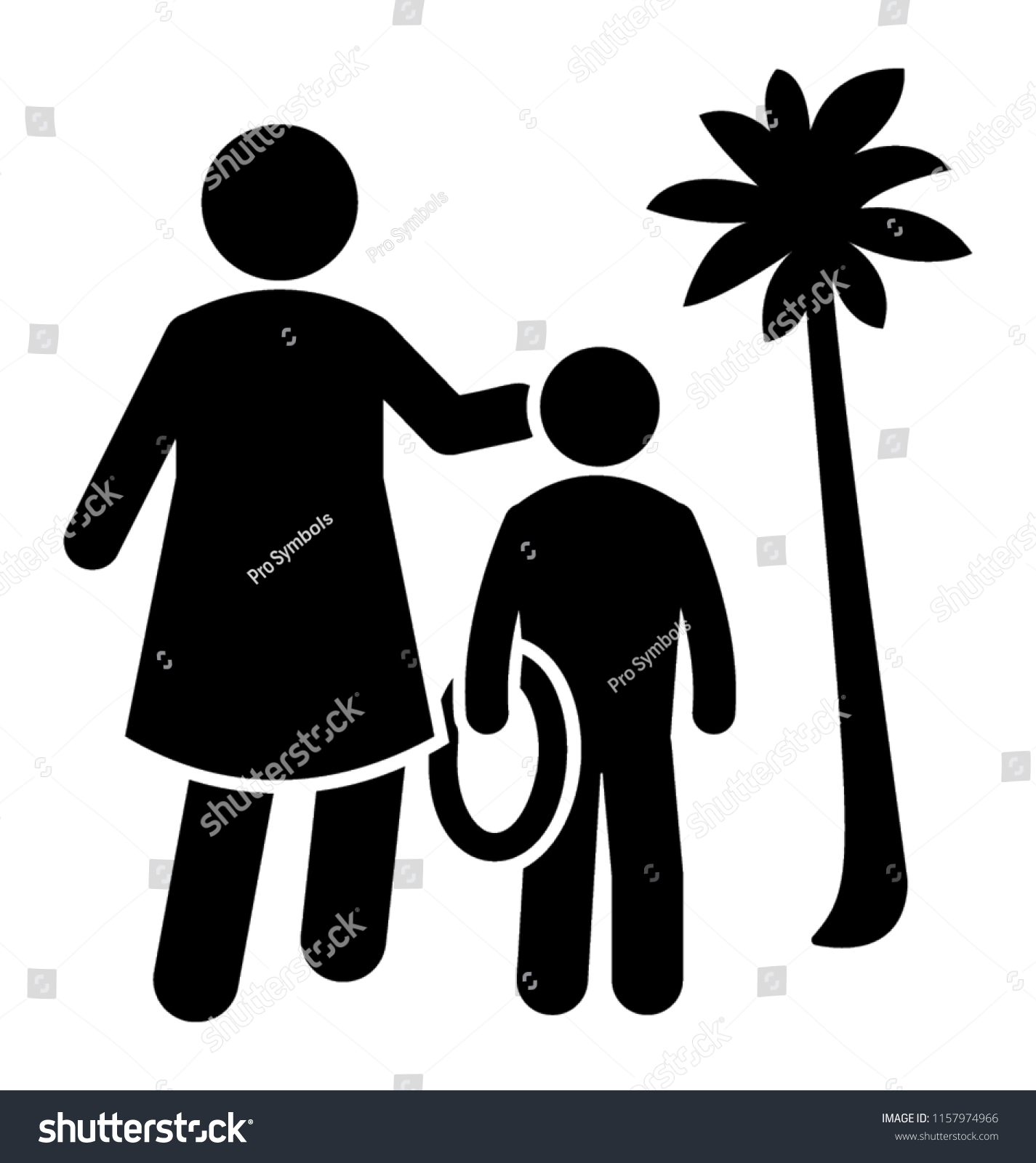 Mother Son Standing Tropical Area While Stock Vector Royalty Free