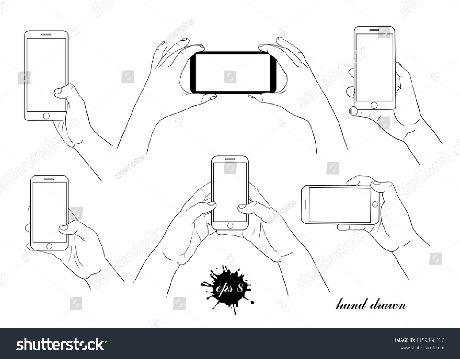 Phone Hand Collection Various Linear Images Stock Vector (Royalty Free ...