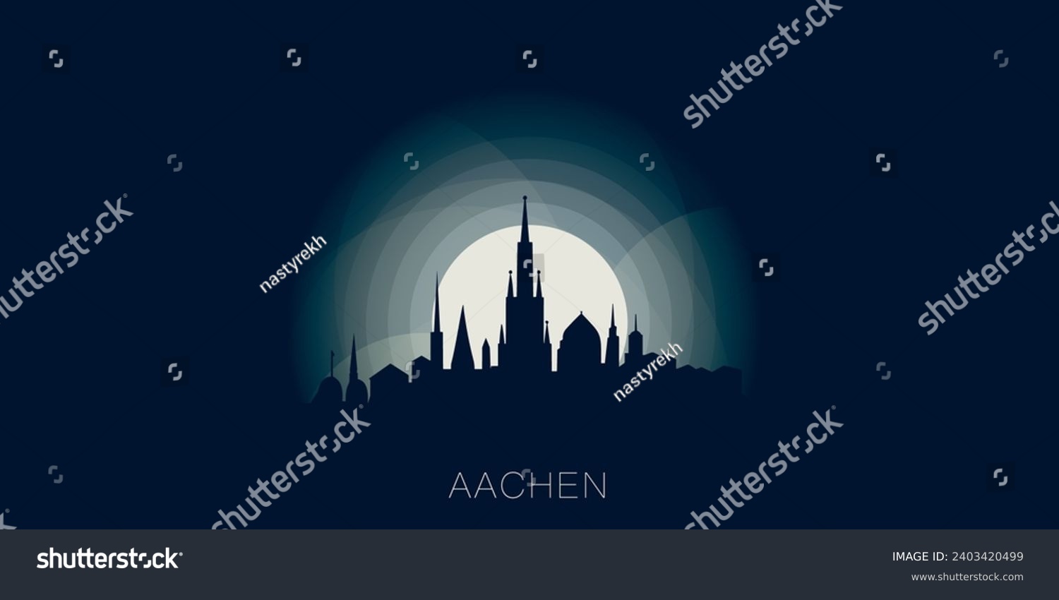 SVG of 
Aachen cityscape skyline city panorama vector flat modern banner illustration. Germany town emblem idea with landmarks and building silhouettes at sunrise sunset night svg