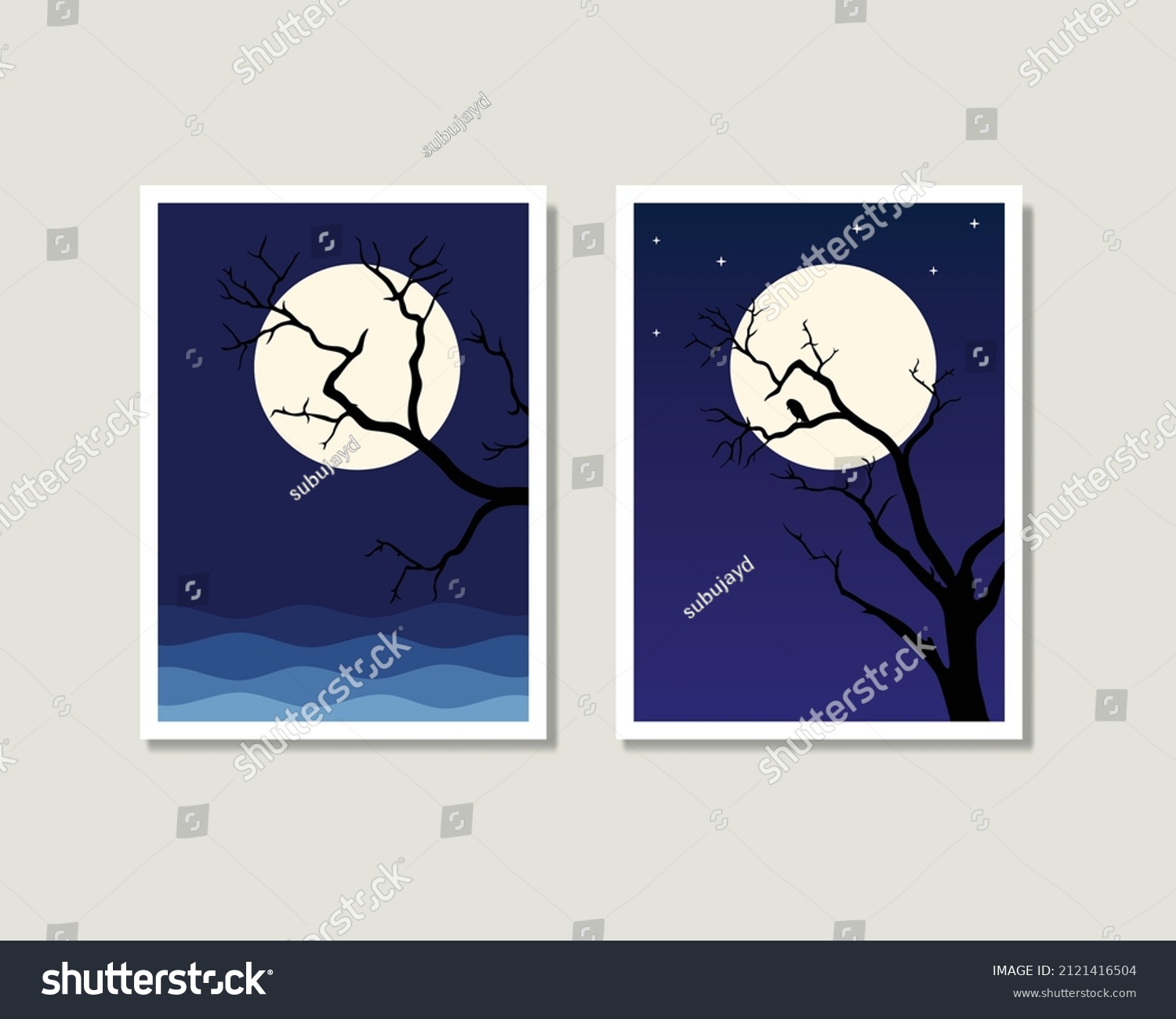 Abstract Moonlight Tree Wall Art Set Stock Vector (Royalty Free) 2121416504 Shutterstock
