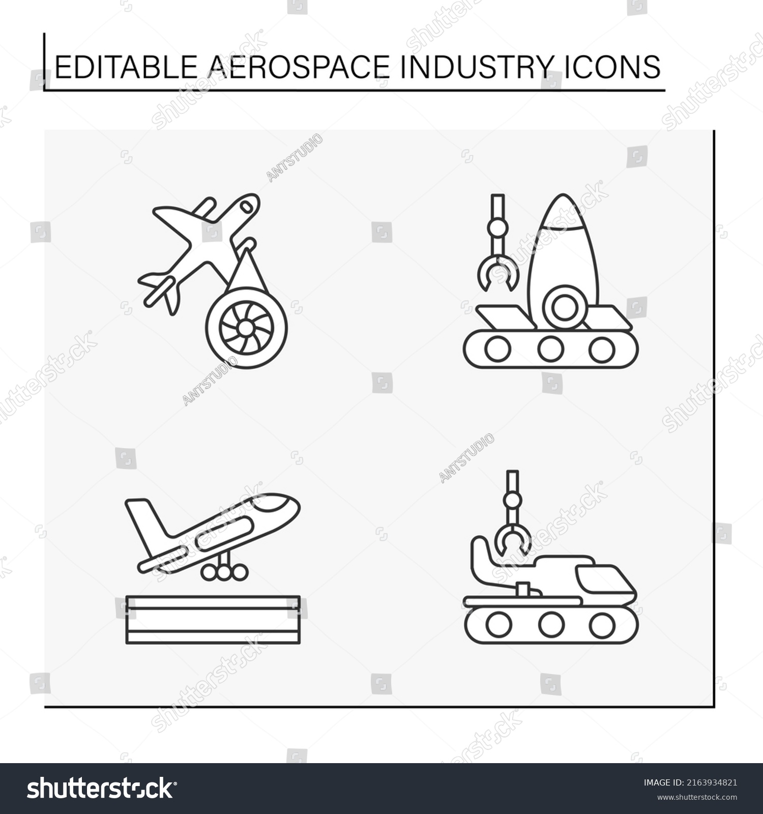 Aerospace Industry Line Icons Set Helicopter Stock Vector (Royalty Free ...