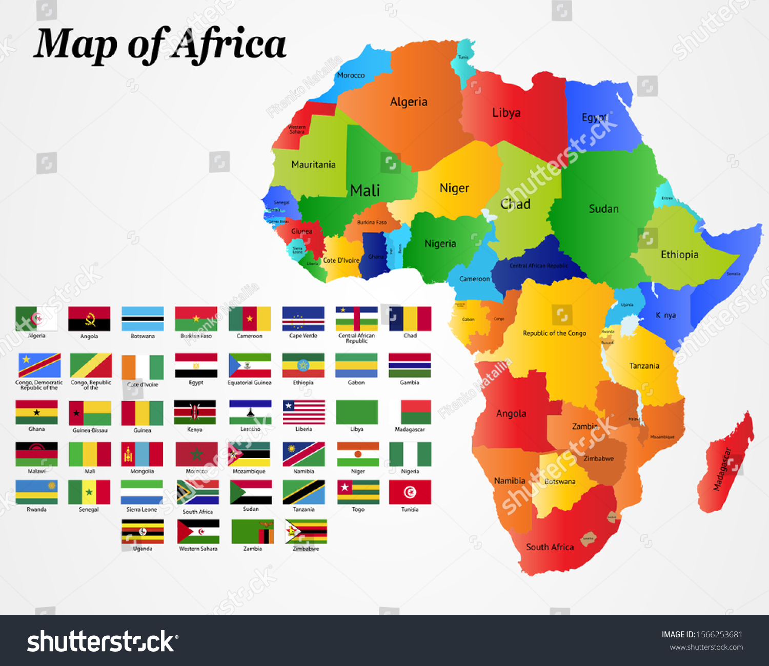 Flags Of Africa Map Africa Map Countries Natinal Flags Political Stock Vector (Royalty Free)  1566253681 | Shutterstock