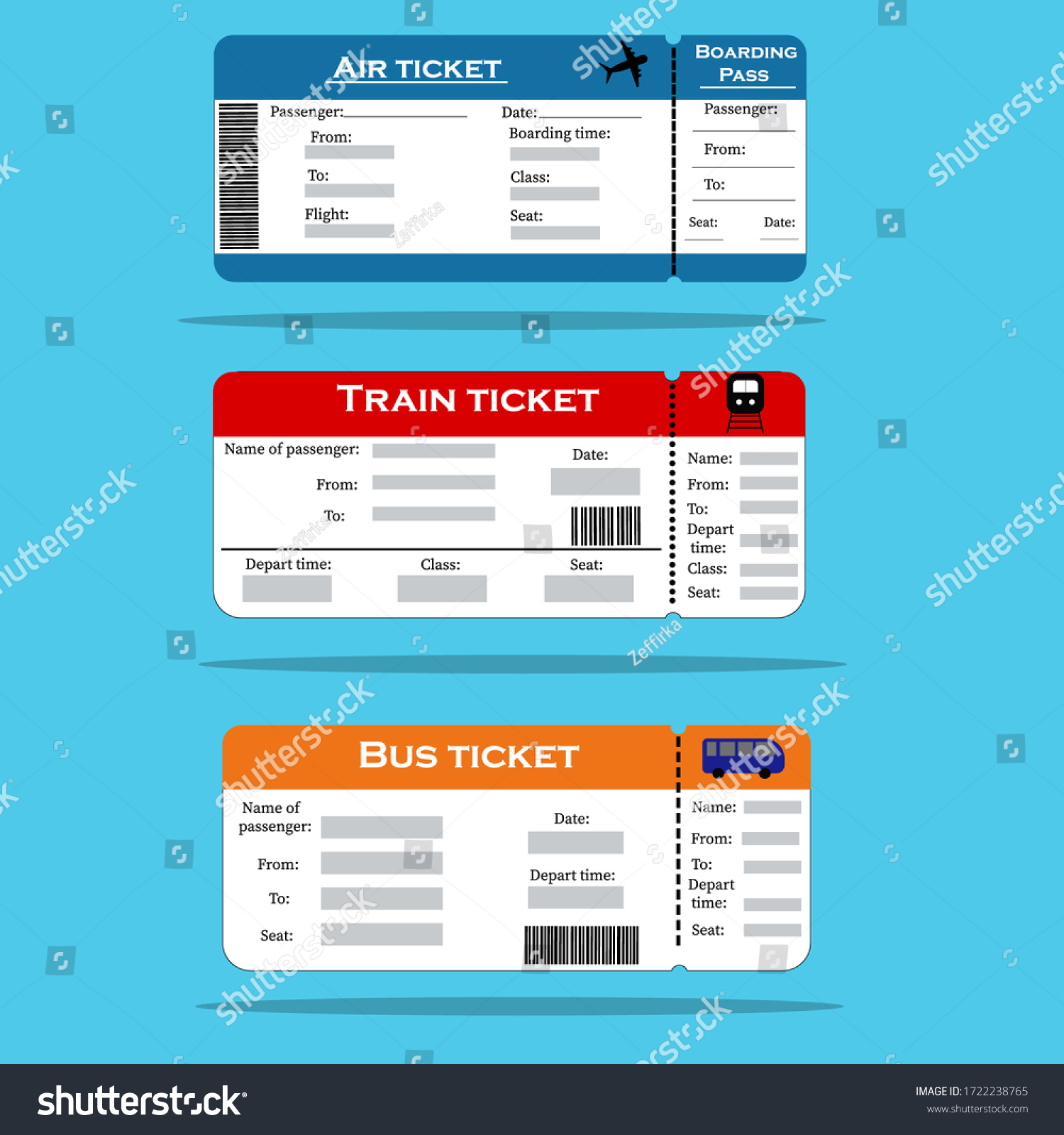 Airplane Bus Train Tickets Boarding Pass Stock Vector (Royalty Free ...