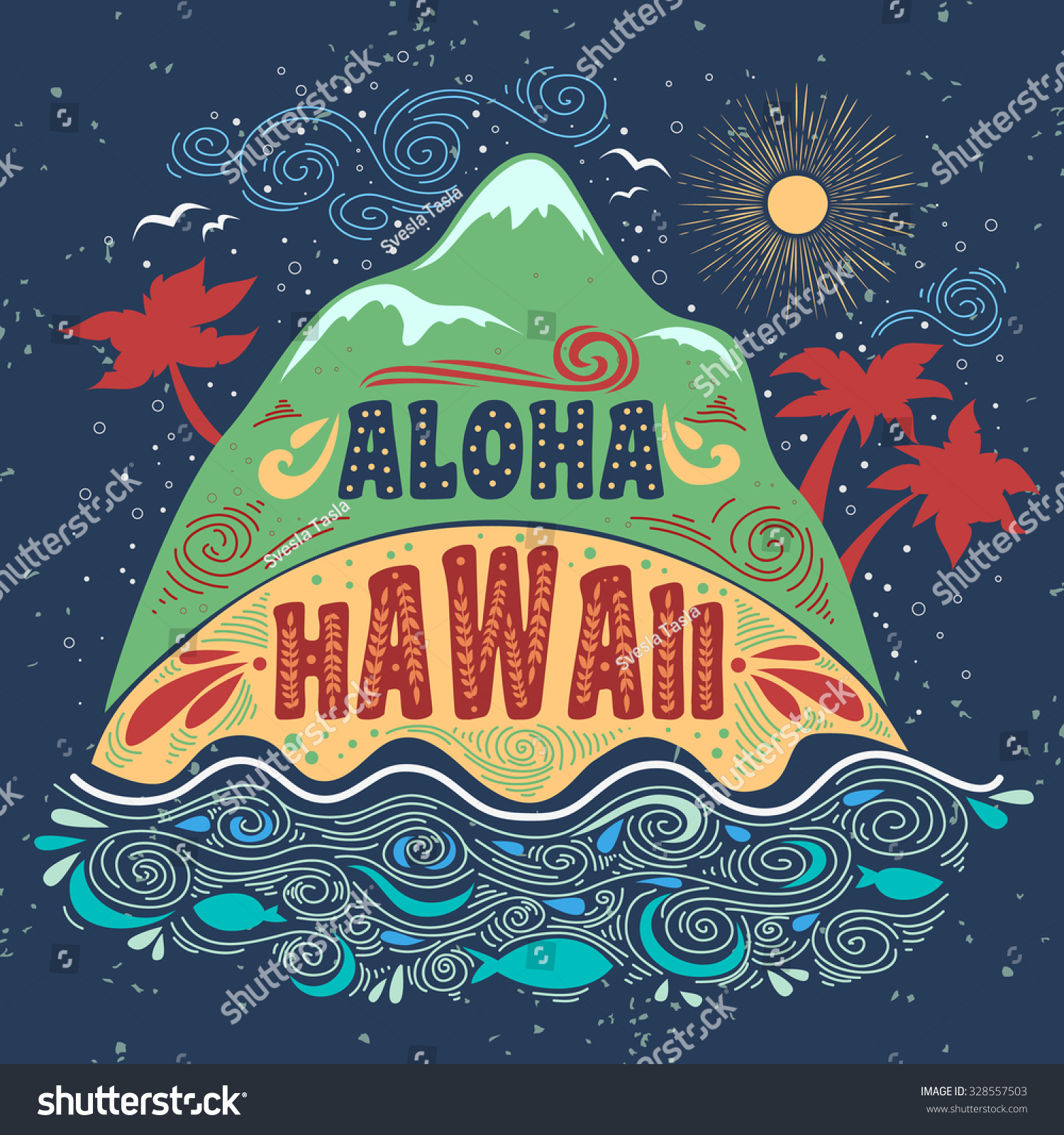 Aloha Hawaii Vintage Summer Poster Island Stock Vector (Royalty Free ...