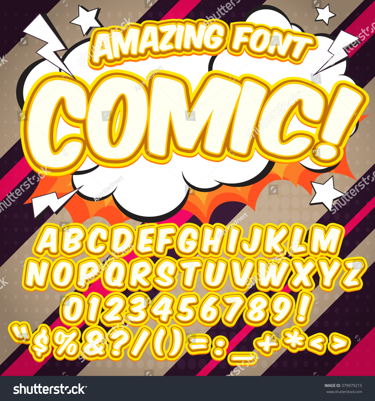 Alphabet In The Yellow Color Style Of Comics, Pop Art. Letters And ...