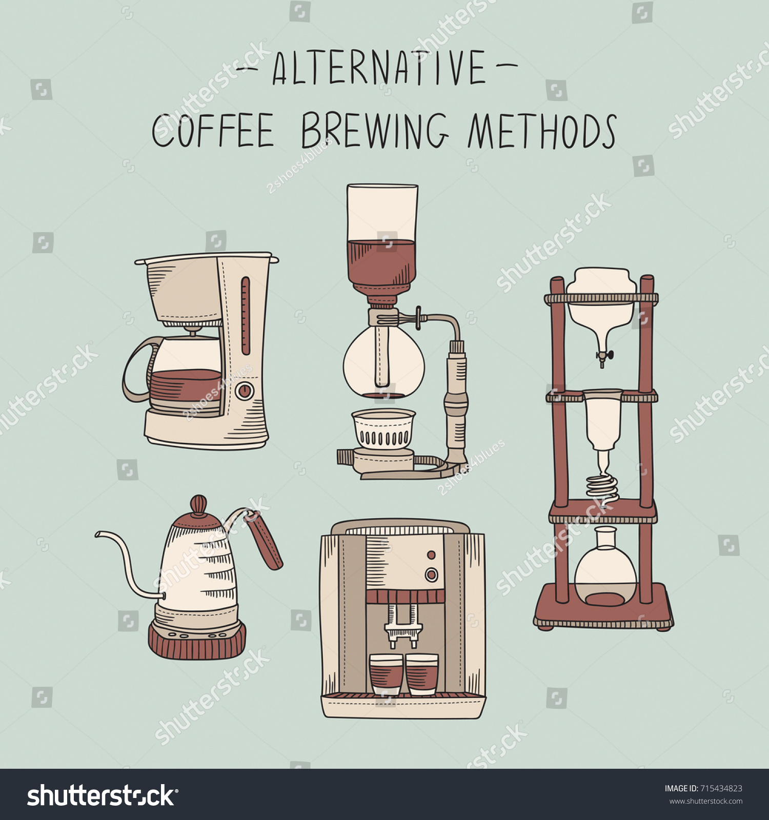 Alternative Coffee Brewing Methods Illustration Set Collection Of Vector Percolators Machines And Kettles In Alternative Coffee Brewing Methods Illustration Set Collection Of Vector Percolators Machines And Kettles In