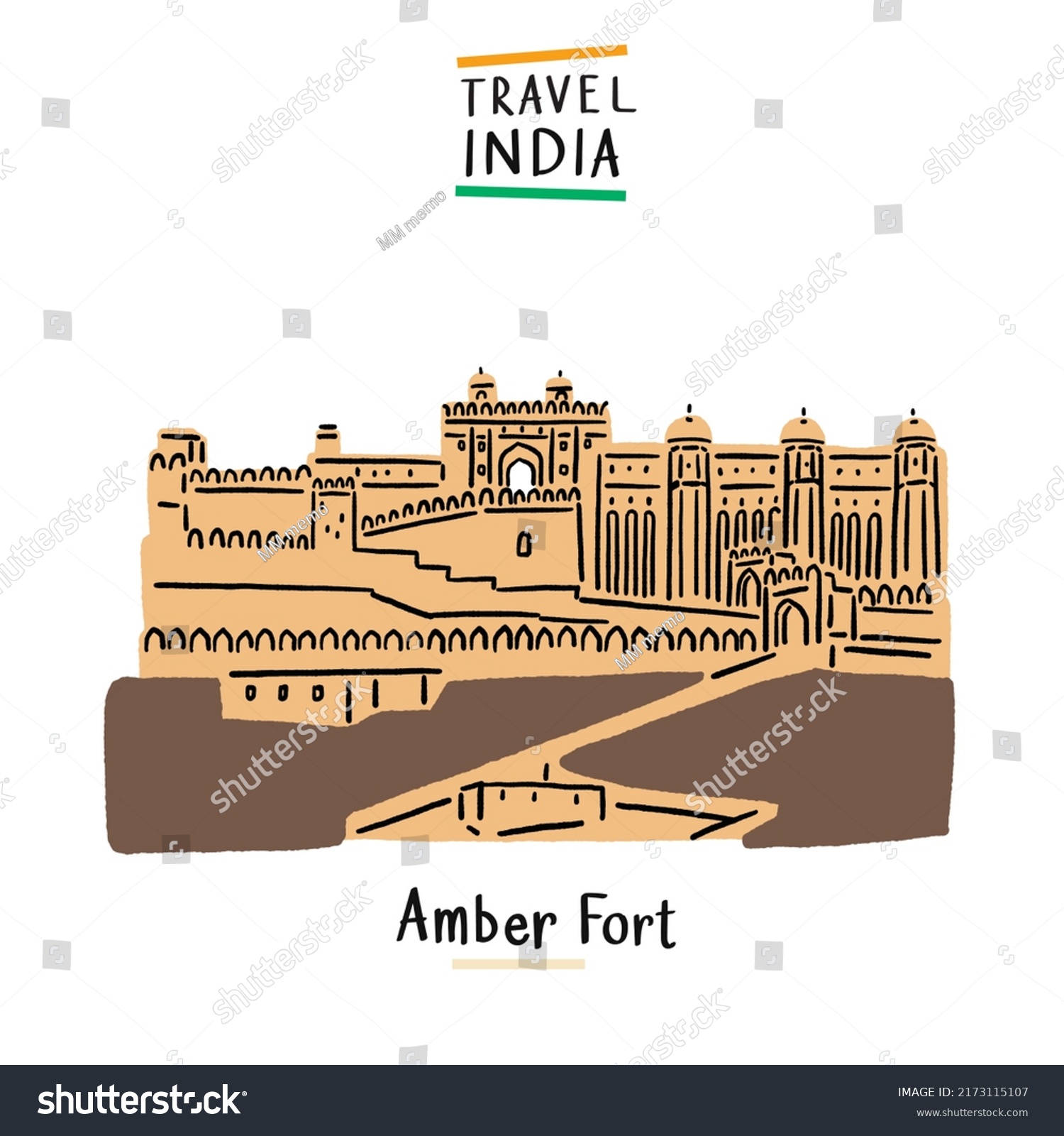 Amber Palace India Landmark Hand Drawn Stock Vector (Royalty Free ...