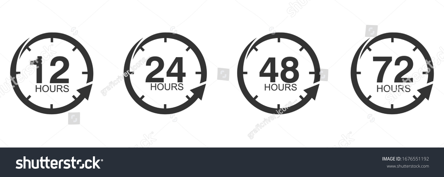 SVG of 12, 24, 48 and 72 hours clock arrow. symbol work time, delivery and service time, isolated on white , vector icon Illustration svg